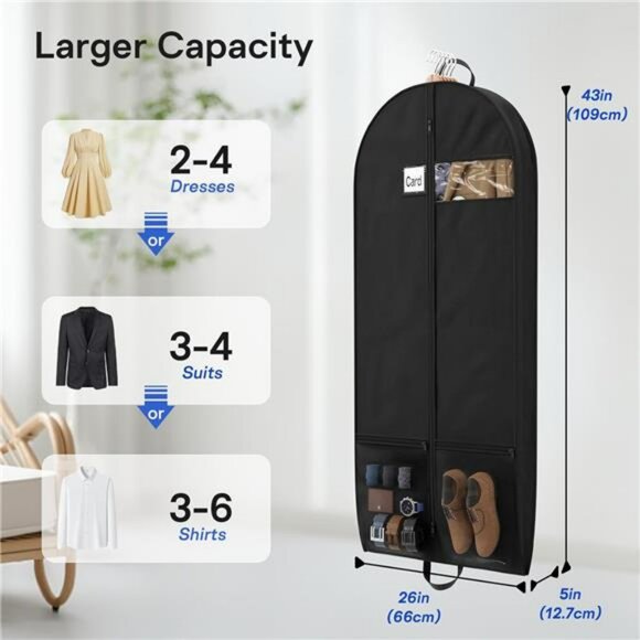 Heavy Duty Garment Bags for Travel 2 Pack Suit Dress Coat Hanging Clothes Cover - Picture 2 of 7